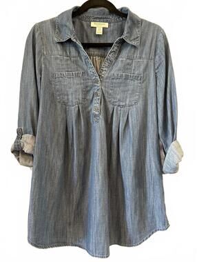 Motherhood Maternity Denim Tunic Shirt Women's Medium Roll-Tab Sleeve